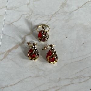 Elegant Red and Gold Jewelry Set